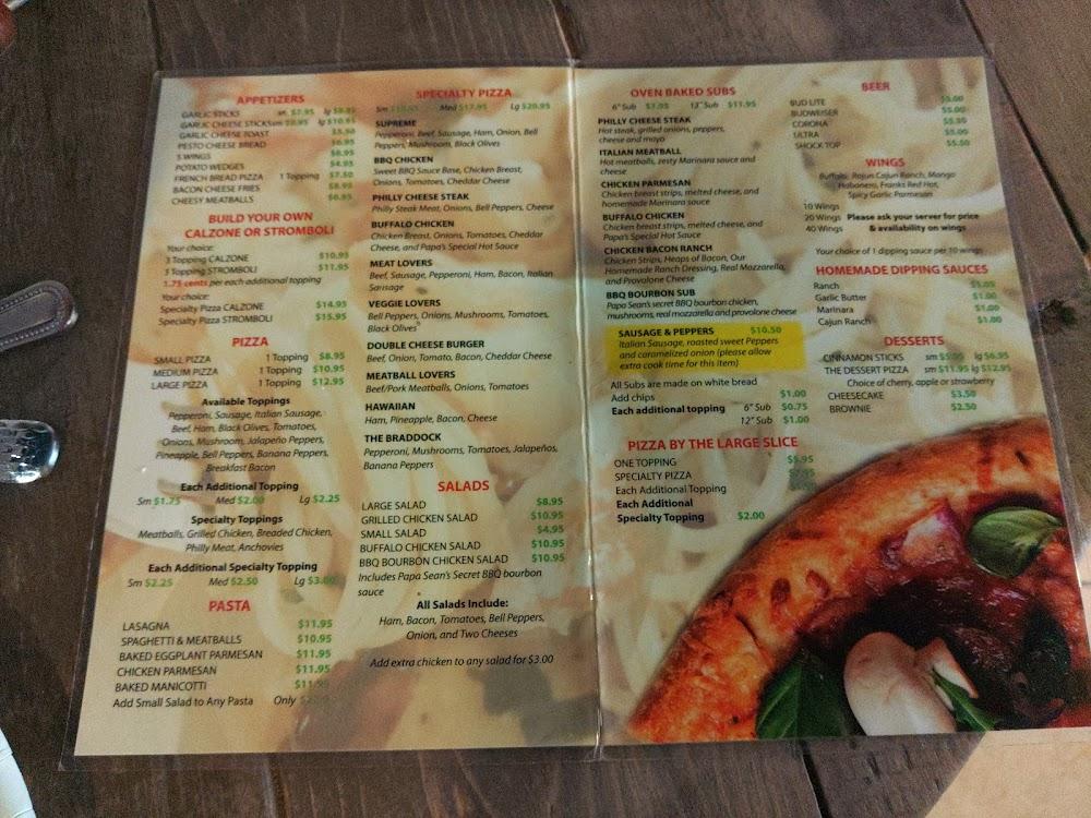 Papa Seans Pizza Menu image 1